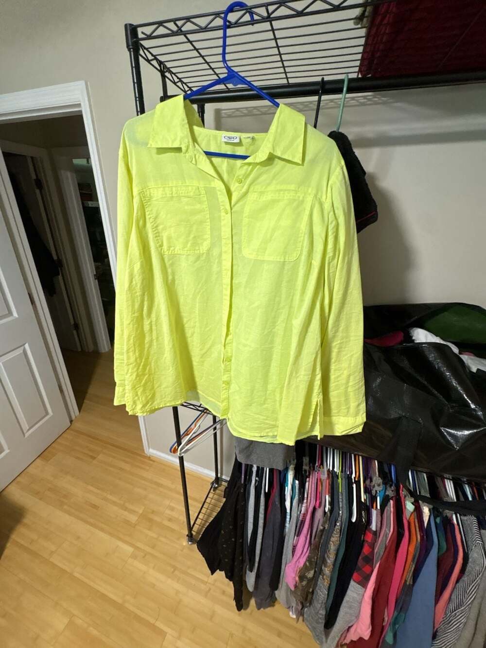 Cato Woman Neon Yellow Long Sleeve Button Down Shirt